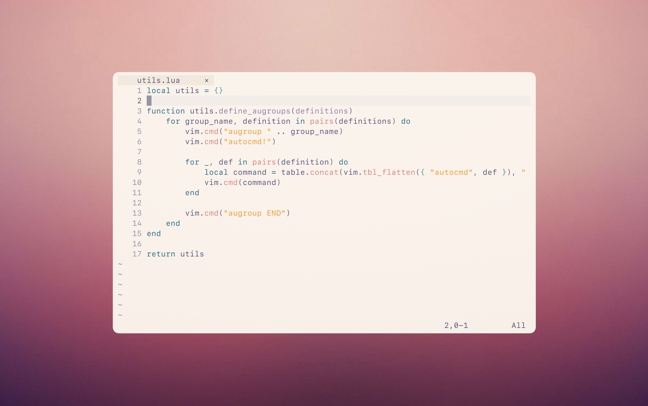 Rosé Pine Dawn with Neovim