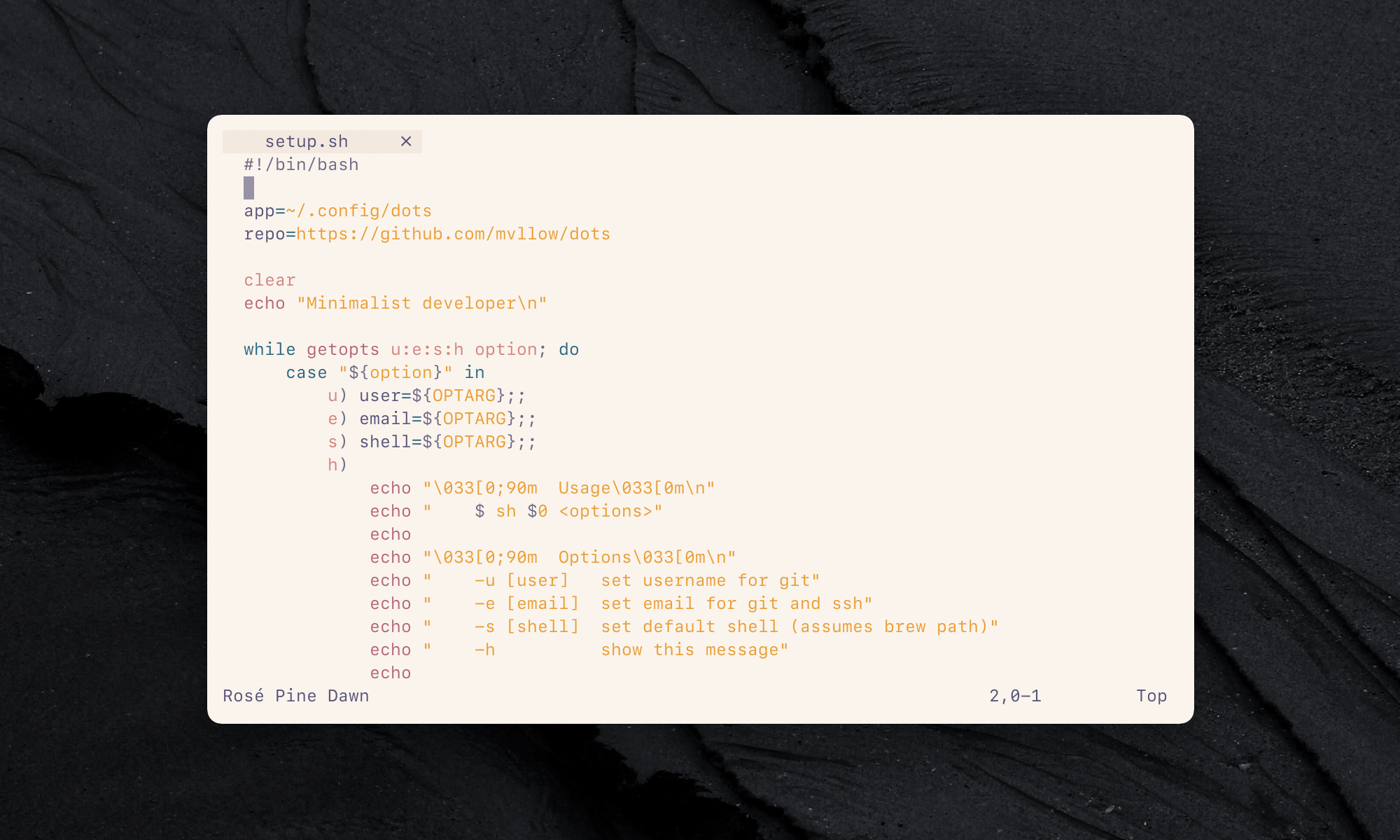Rosé Pine Dawn with Neovim